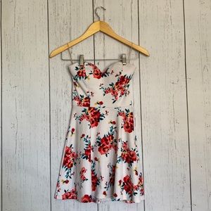 Strapless Floral Skater Dress with Sweetheart Neckline